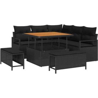 vidaXL Conjunto De Sof&aacute; De Jard&iacute;n Con Coj&iacute;n Con Almohada 8 Pcs Negro
