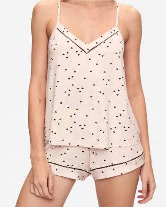 Eberjey Fiona Cami And Shorts Pajama Set In Little Heart Sorbet Pink / Black