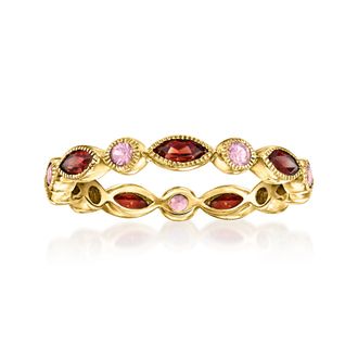 RS Pure by Ross-Simons Garnet and. Pink Sapphire Geometric Eternity Band in 14kt Yellow Gold