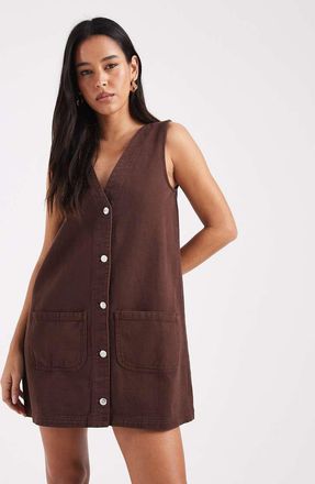 Miss Selfridge Vestito di jeans scamiciato color cioccolato-Marrone