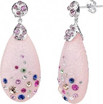 Gold & Honey Womens Drop And Dangle Confetti Crystal Earrings In Pink