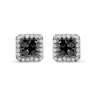 House of Brilliance Mens Sterling Silver 5/8 Cttw White and Black Diamond Composite with Halo Stud Earring (Treated Black/I-J Color, I2-I3 Clarity)