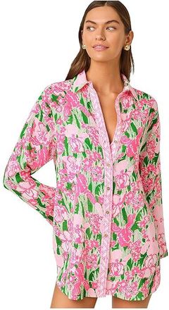 Lilly Pulitzer Kwitney Long-Sleeve Cover Womens Swimwear Putting Green Hannah Engineered Coverup : XXS, Cotton