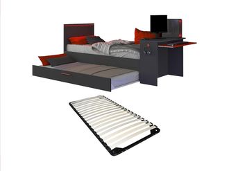 Vente-Unique Letto A Scomparsa Gamer 2 X 90 X 200 Con Scrivania Led Antracite E Rosso + Rete - Vouani