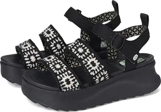 Hey Dude Delray Buckle Cottage Crochet Womens Sandals Black/White : 12 M