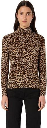 Gerard Darel Helene Long Sleeve Printed Roll Neck Top in Camel at Nordstrom, Size Medium