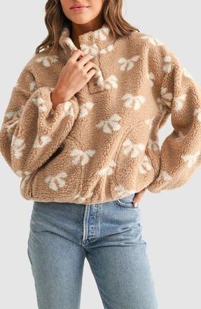 Lush Bow High Pile Fleece Pullover in Taupe Cream at Nordstrom Rack, Size X-Large