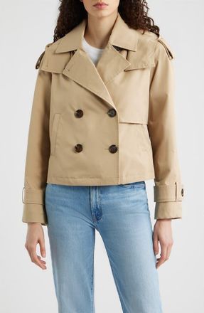 Michael Kors Crop Trench Coat with Removable Hood in Khaki at Nordstrom, Size X-Large