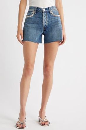 Rag & Bone Embellished High Waist Raw Hem Cutoff Denim Shorts in Evjwl at Nordstrom Rack, Size 30