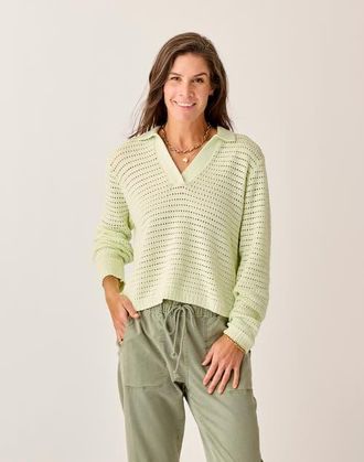 Carve Designs Morgan Polo Sweater in Honeydew at Nordstrom, Size Xx-Small