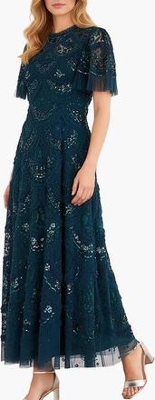 Needle & Thread Carmen Ruffle Maxi Dress in Emerald at Nordstrom, Size 18