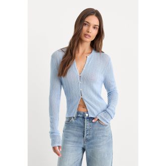 Good American Womens The Open Knit Cardigan | Morning Sky, Size Medium | Good American by Khlo&Egrave; Kardashian