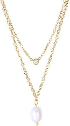 Adornia 18K Gold Plated Crystal & Freshwater Pearl Layered Necklace in Gold/White at Nordstrom Rack