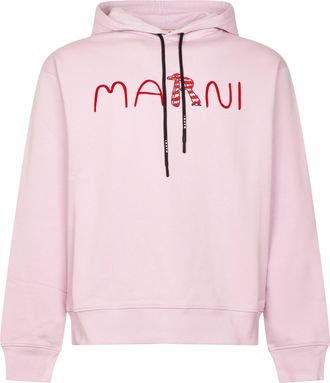 Marni Cropped Pink Hoodie with Drawstring Hood