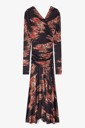 Ganni Black Floral Ruched Dress - Size 10/12 Viscose