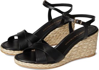 Stuart Weitzman Dayna Espadrille Wedge Womens Wedge Shoes Black/Natural : 9.5 M, Leather