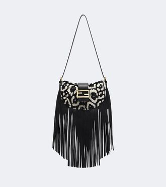 Fendi Croissant fringed calf hair shoulder bag