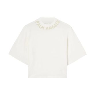 Palm Angels T-Shirts, female, White, Size: M Seasonal Logo Cropped Tee