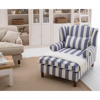 Maison Belfort home24 Maison Belfort Ohrensessel Colmar XXL Blau/Weiß Webstoff 94x95x134 cm (BxHxT)