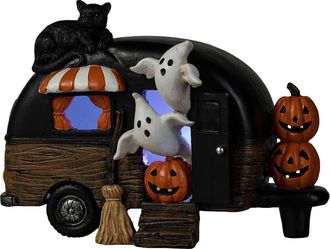 Glitzhome Halloween Polyresin Lighted Camper with Ghost Black Cat Table Decor at Nordstrom, Size Medium