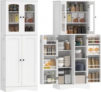 HOMCOM Homcom Armario Despensa Cocina, Con Puertas Acr&iacute;licas De Cierre Suave, 10 Estantes, 8 Compartimentos, 4 Estantes Ajustables, 60x40x162 Cm, Blanco