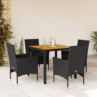vidaXL Vidaxl - Set De Comedor Jard&iacute;n 5 Pzas Con Cojines Rat&aacute;n Pe Acacia Negro