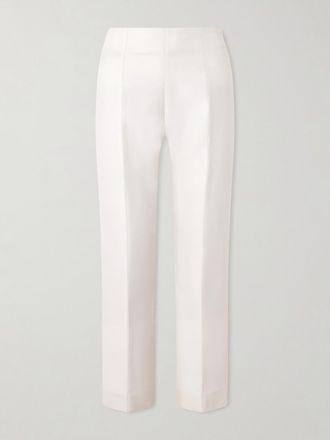 Toteme Pantaloni A Gamba Dritta In Misto Lana E Seta - Ecru