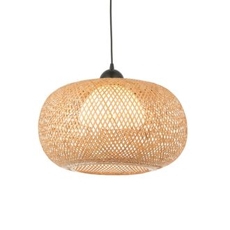 Endon Lighting Bali Lampada Da Soffitto A Sospensione Singola, Bamb&ugrave; Naturale, Bianco, Nero Opaco