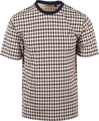Aquascutum Mens CLUB CHECK T-SHIRT NAVY - Brown Cotton - Size X-Large