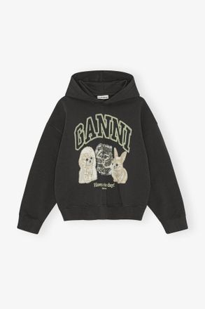 Ganni Mixed Black Animal Print Hoodie - Size L/XL Organic Cotton