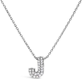 House of Brilliance 10K Gold Diamond Accent A-Z Initial Bubble Pendant Necklace in White | J at Nordstrom