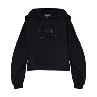 Emporio Armani Hoodies, female, Black, Size: XS Logo Cotton Hoodie
