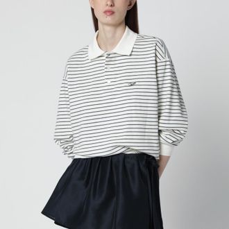 Dunst Ivory striped polo shirt with embroidered logo