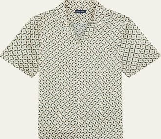 Frescobol Carioca Mens Silk Lotus-Print Camp Shirt