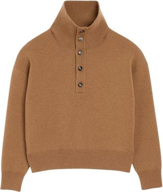 Ami Truien & Vesten, Heren, Beige, M, Trui met Hoge Knopenkraag