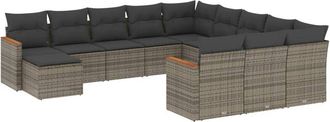 vidaXL Set De Sof&aacute;s De Jard&iacute;n 12 Pzas Con Cojines Rat&aacute;n Sint&eacute;tico Gris Vidaxl