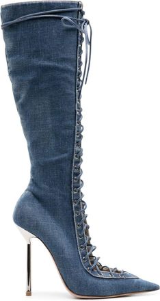 Le Silla Colette 120mm denim boots - women - Cotton - 37.5 - Blue