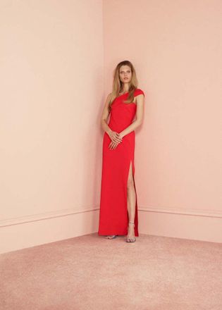 Mango Abito scollo asimmetrico apertura rosso - Donna - XS - MANGO