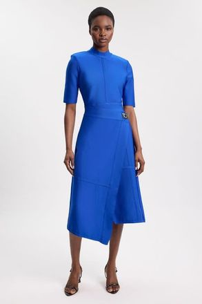 Karen Millen Asymmetric Hem 3/4 Sleeve Midi Dress in Cobalt at Nordstrom, Size Medium