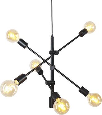 QAZQA Industrial Lámpara colgante industrial negra 6 luces - Sydney Acero Alargada Adecuado para led Max. 6 x 40 Watt - Qazqa