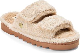 Dearfoams Regina Teddy Double Band Slide Slipper in Latte at Nordstrom, Size X-Large