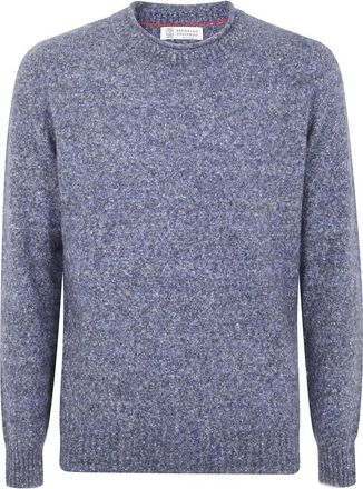 Brunello Cucinelli Textured Crew Neck Sweater - Heren - Ronde hals truien - Blauw - XL - Katoen - Truien & Vesten