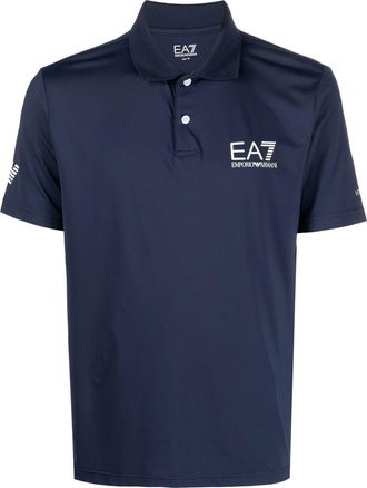 Emporio Armani logo-print polo shirt - men - Elastane/Polyamide - L - Blue