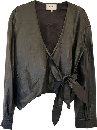 Nanushka Black Faux Leather Wrap Top Size S