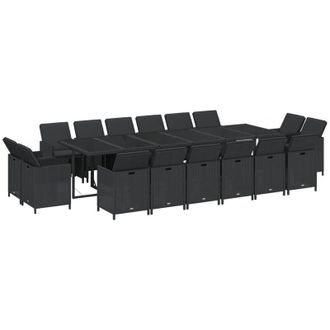 vidaXL Set Comedor De Jard&iacute;n 17 Pzas Con Cojines Rat&aacute;n Sint&eacute;tico Negro Vidaxl