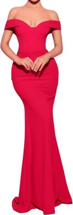 Tarik Ediz Off-Shoulder Floor-Length Evening Gown In Red