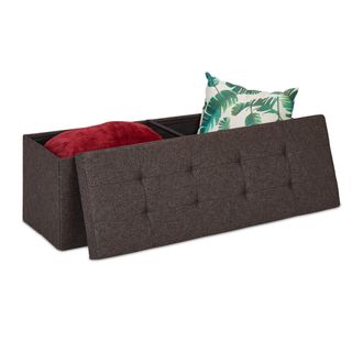 Relaxdays Relaxdays - Ba&uacute;l Almacenamiento Con Divisor, Banco Puff Almacenaje, Tela-dm, 120 L, 1 Ud., 38,5 X 110 X 37,5 Cm, Marr&oacute;n