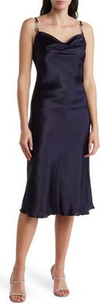 Jump Apparel Satin Cowl Neck Midi Dress in Navy at Nordstrom, Size X-Small