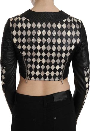 John Richmond Womens Argyle Patterned Leather Jacket Black