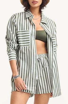 Vitamin A Nadia Stripe Oversize Organic Cotton Cover-Up Shirt in Ole at Nordstrom, Size X-Small